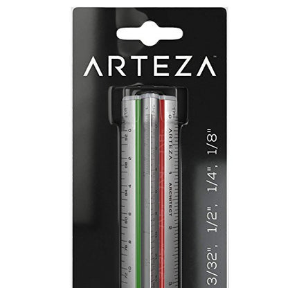 ARTEZA Architectural Scale Ruler – 12-Inch Triangular Ruler, Anodized Aluminum Tool with Laser-Etched Markings for Blueprints & Tech Drawings