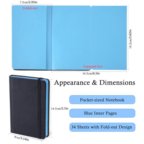 3.54" x 5.7" Blue Paper Sketchbook,34 Sheets Small Mixed Media Notebook,120 GSM Acid-Free Folding Colored Drawing Paper, Hardcover Journal Art Supplies Sketch Pad for Coloring Sketching - color: 120gsm-folding paper blue