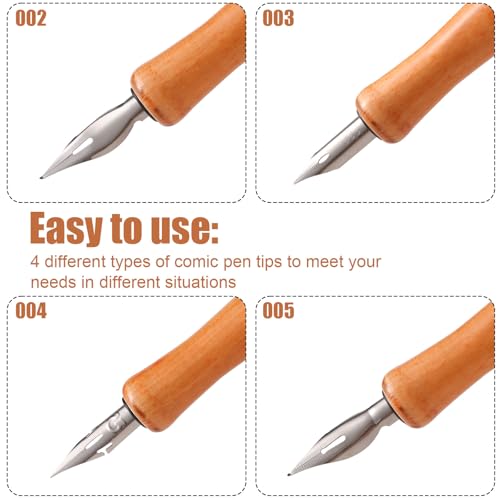 Comic Dip Pen Set, Includes 12 Stainless Steel Replacement Nibs & 2 Wooden Holders Dip Pen Nibs with 4 Styles for Drawing Writing Calligraphy Sketching Signing Painting - style: Style 2
