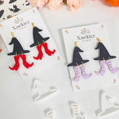 Xaekicr Halloween Witch Hat and Boots Polymer Clay Cutters – 2pcs Clay Earring Cutters for Halloween Jewelry Making – Clay Tools for Polymer Clay Molds - color: L color