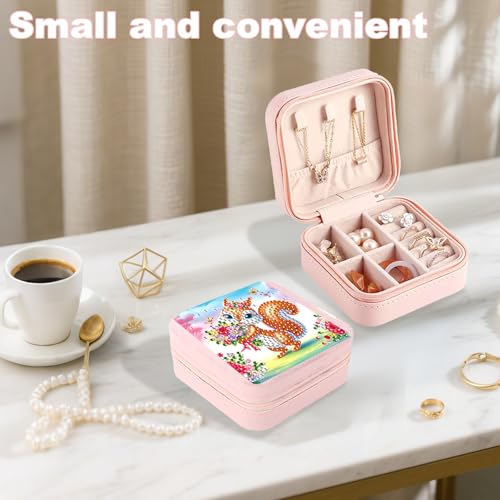 JZHYOAN Diamond Painting DIY Jewelry Storage Box, Fox Special Pattern Diamond Art Jewelry Box for Travel, Portable PU Leather Jewelry Holder for Earrings Necklace Bracelet