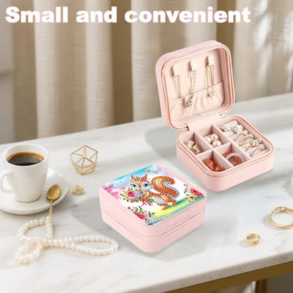 JZHYOAN Diamond Painting DIY Jewelry Storage Box, Fox Special Pattern Diamond Art Jewelry Box for Travel, Portable PU Leather Jewelry Holder for Earrings Necklace Bracelet