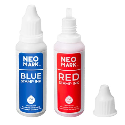 Stamp Ink, 2 Pack Quick-Drying Refill Ink, Blue & Red, 1oz | AP-Certified, Water-Based Ink, Smudge-Resistant, Clear Impressions, Precision Refill Tip, for Date Stamps & Stamp Pads - color: Blue and Red