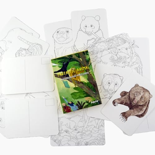 Watercolor Postcards 32 Sheets 4x6 inch 140lb/300gsm Watercolor Coloring Cards Pure Cotton Paper Post Cards Art Supplies for Painting DIY Mailing Invitations Greeting (Animals)