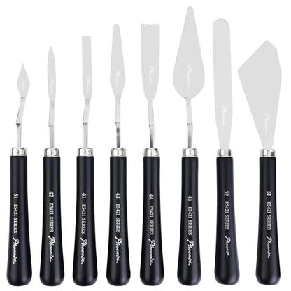 PHOENIX Flexible Palette Knife Set - 8 Stainless Steel Painting Knives with Gift Box, Art Knife with Wood Handle, Paint Spatula for Oil Acrylic Paint