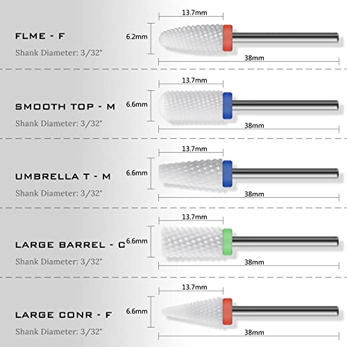 Ceramic Nail Drill Bit 10Pcs-3/32 Nail Drill Bits for Acrylic Nails,Professional Electric Nail Drill for Crystal Nail Extension Nail Removal,The Short Handle Does Not Shake. - size: Combo 05
