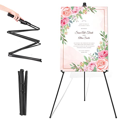 Easel Stand for Wedding Sign & Poster 63'' Easels for Display Portable Art Easel for Floor Adjustable Metal Easel Black - style: Black