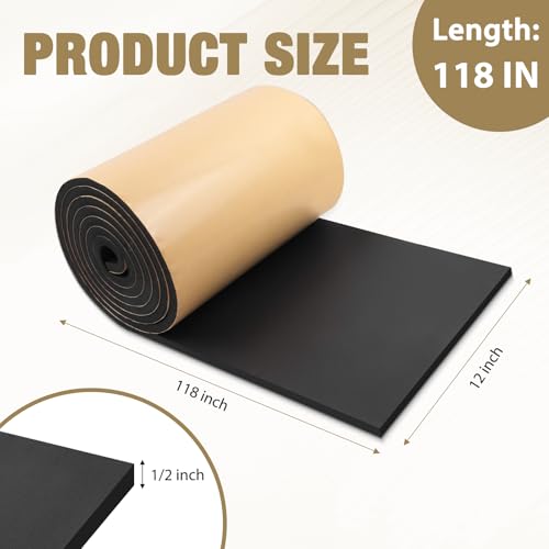 LSGCQ Sponge Neoprene Foam Padding Self Adhesive Foam Sheets, Black | Closed Cell Foam Sheet Neoprene Rubber Pad for DIY Gaskets Shock Pads Liner Crafts, 12" Wide x 1/2" Thick x 118" Long - color: Black, size: 12" Wide x 1/2" Thick x 118" Long