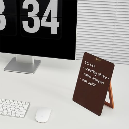 Yeoux Desk Glass Dry Erase Board with Reversible Wood Stand 9.5"x6.7" - color: Cherry-burgundy Red