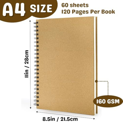ZEAYEA 3 Pack 8.5 x 11 Inch Spiral Sketchbook, Hardcover Blank Notebook Journal, 60 Sheets/ 120 Pages Per Book, 160gsm Thick Paper, Unlined Sketch Pads for Drawing Painting Art Office Journal Refills