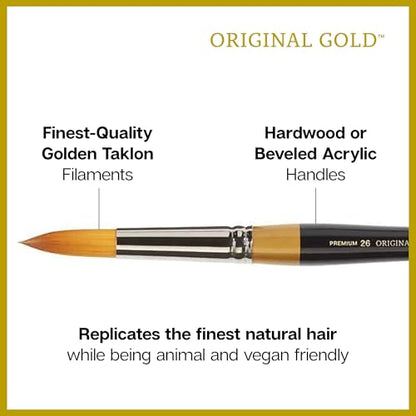 KINGART Premium Original Gold Series Handcrafted Golden Taklon Multimedia Artist Brushes, Set of 12, Black Glosss Handle, for Oil, Acrylic, Watercolor & Gouache Paints