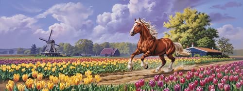 Yomiie Large 5D Diamond Art Kits for Adults, Horse Animal Diamond Painting Art Landscape DIY Full Round Drill Kits, Embroidery Rhinestone Diamond Crystal Craft Canvas Home Wall Decor 31.5x11.81 inch - color: Horse Animal