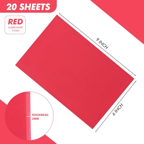 Innconee 20 Pcs 3mm Embroidery Foam EVA Foam Sheets for 3D Embroidery Arts and Crafts, DIY Projects, Hand Sewing, Quilting, Hats, Cosplay Costumes, Pillows(Red,6 x 9 Inch) - color: Red, size: 6 x 9 Inch