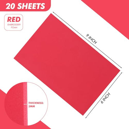 Innconee 20 Pcs 3mm Embroidery Foam EVA Foam Sheets for 3D Embroidery Arts and Crafts, DIY Projects, Hand Sewing, Quilting, Hats, Cosplay Costumes, Pillows(Red,6 x 9 Inch) - color: Red, size: 6 x 9 Inch