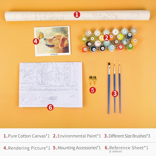 TUMOVO Paint by Numbers Kit for Adults Golden Retriever Dog Painting | Pet DIY Canvas Art Kit, Animal Painting by Numbers for Beginners, Relaxing Offline Hobby, Easy Numbered Guide, 16x20 Inch - color: Dog