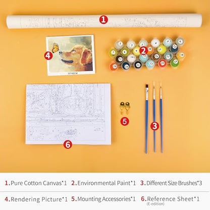 TUMOVO Paint by Numbers Kit for Adults Golden Retriever Dog Painting | Pet DIY Canvas Art Kit, Animal Painting by Numbers for Beginners, Relaxing Offline Hobby, Easy Numbered Guide, 16x20 Inch - color: Dog