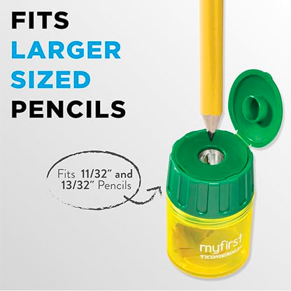 Ticonderoga My First Pencil Sharpener, 1 Hole, Large Barrel, Yellow/Green