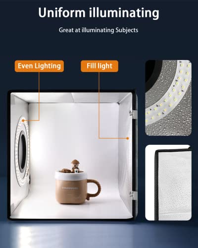 Light Box Photography, 12"x12" Photo Booth Box with 120 LED Lights Dimmable & CRI＞95, Portable Lightbox with 8 Backdrops for Mini Product Photography: Jewelry, Cards, Watches - size: 12*12 inch