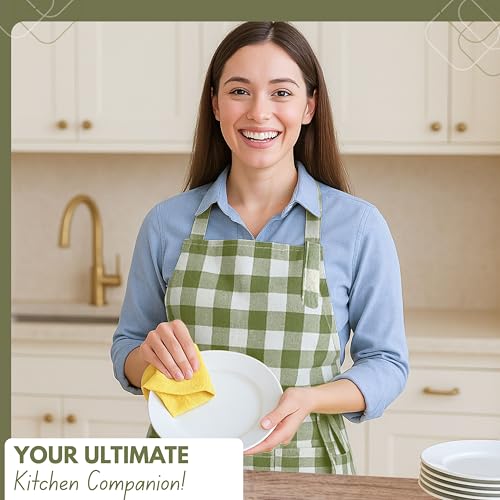 Native Fab Kitchen Apron 2 Pack - 100% Cotton Adjustable, Durable Apron with Pockets, Perfect for Cooking, Baking, Grilling - color: Buffalo, Mint Green