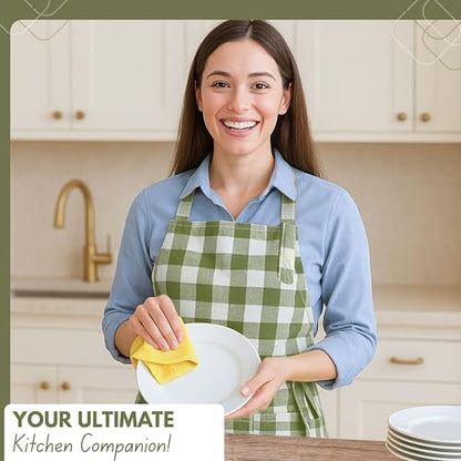 Native Fab Kitchen Apron 2 Pack - 100% Cotton Adjustable, Durable Apron with Pockets, Perfect for Cooking, Baking, Grilling - color: Buffalo, Mint Green