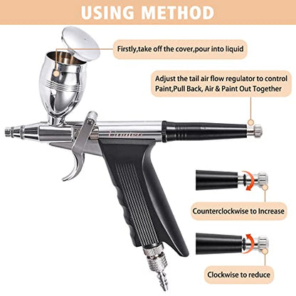 Airbrush Trigger Gun Double Action Air Brush with 0.2 mm Needles 2CC/5CC/13CC Cup for Painting - color: 166AK 0.2mm airbrush kit