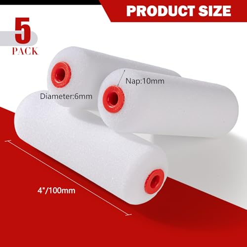 Mister Rui 4 Inch Foam Paint Roller Covers, 30 kg/m³, 5 Pack | Ideal for Users Painting Cabinets, Doors and Furniture; Fits 4 Inch Frames and Applies Water-based Paint Smoothly - size: 30 kg/m³, 5 Pack