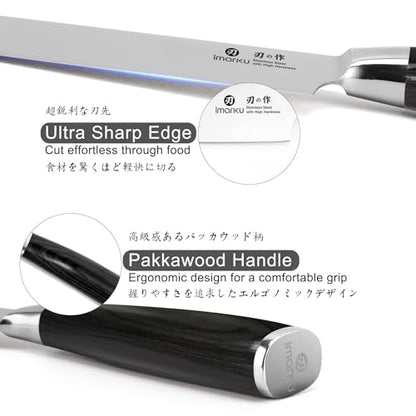 imarku 8 Inch Japanese SUS440A Stainless Steel Gyutou Chef Knife, Black | Ultra Sharp Kitchen Knife Blade, Smooth Polished Cutting Edge, Comfortable Pakkawood Grip, Premium Gift for Men and Women - color: Deep Black