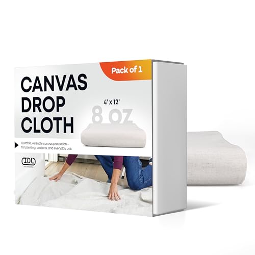 Canvas Drop Cloth 4' x 12' (48 sq.ft.) - Reusable & Eco-Friendly Painters Drop Cloth for Furniture, Surfaces & Floor Protection - 100% Recycled Cotton Canvas Tarp for Home Renovation by IDL Packaging - size: 4' x 12', Pack of 1