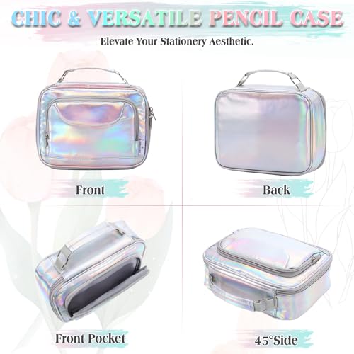 VX VONXURY Large Pencil Case, 54-Slot Colored Pen Pouch 2 Removable Sleeves - color: Silver