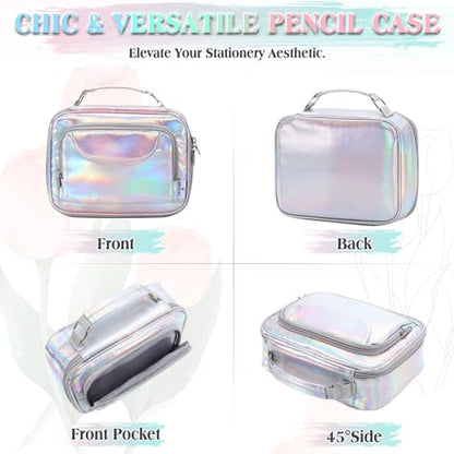 VX VONXURY Large Pencil Case, 54-Slot Colored Pen Pouch 2 Removable Sleeves - color: Silver