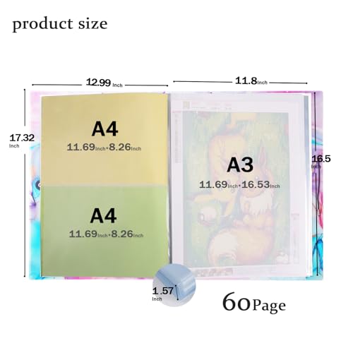A3 Diamond Painting Storage Book,Marble Blue 60 Pages Art Portfolios Case - color: Marble Blue-60 Sleeves