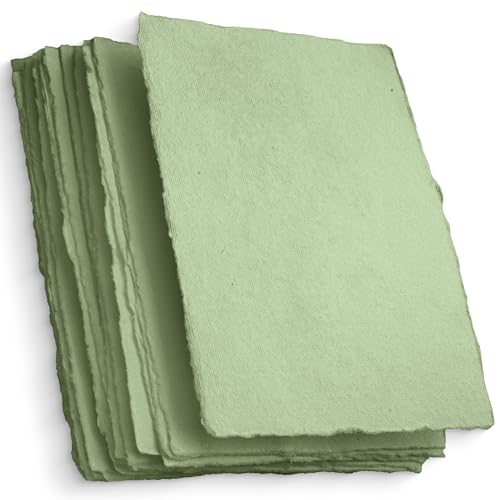 Wanderings Handmade Green Deckle Edge Blank Paper - 4" x 6" - Pack of 50 - Watercolor/Mixed Media Paper - Save the Date Invitations Greeting Cards Notes DIY Arts Crafts - Thick 150 GSM - color: Green, size: A6