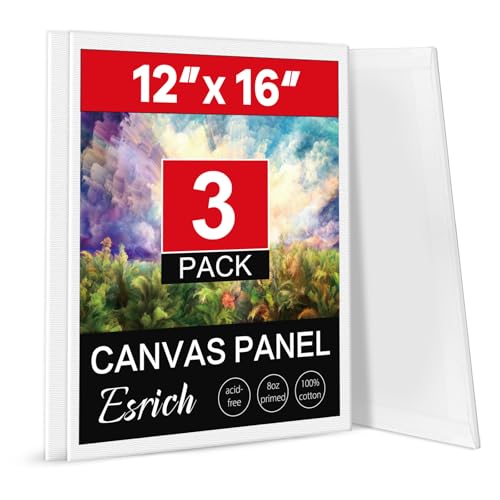 ESRICH Canvas Boards for Painting 12x16 Inch, 3 Pack Canvas for Painting Cotton Primed Acid Free Large Blank Canvas Panels for Oil Paint, Watercolor, Acrylic Paint, Gouache and Tempera. - size: 12*16in 3pack