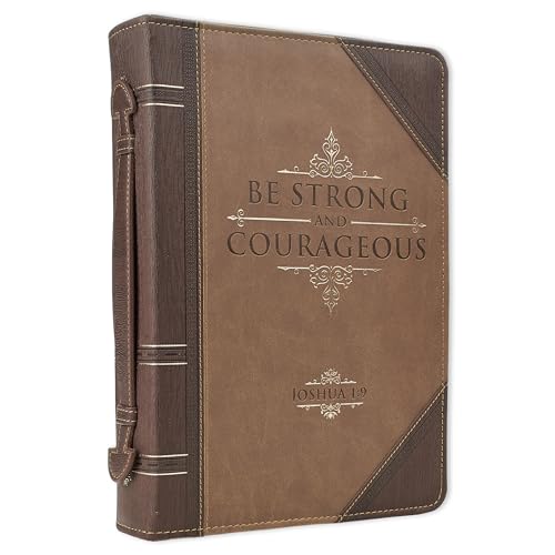 Christian Art Gifts Men's Classic Bible Cover Be Strong and Courageous Joshua 1:9, Brown Faux Leather, Medium - size: Medium