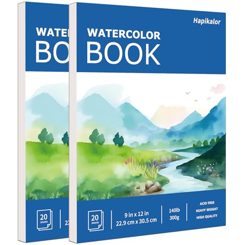 Hapikalor 2-Pack 9"x12" Watercolor Paper, 140lb/300g Water Color Paper Blue | Artist Painting Drawing Paper Book, Art Supplies for Adults Kids, Watercolors, Watercolor Paint Set, Sketchbook, Journal - color: Blue, size: 9" x 12"(Pack of 2) Pad