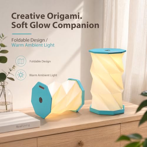 Portable Foldable Table Lamp, Japanese Gift, Paper Lantern Lights | Touch Control Dimmable Lamp with 3 Adjustable Heights, Rechargeable Warm Light, Travel Gifts for Women Men Couples (Blue) - color: Blue
