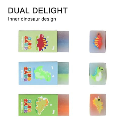 HILAZA 18Pcs Cute Dinosaur Erasers for Kids Bulk, Kawaii Fun Pencil Jelly Erasers for School Classroom Supplies Prize Gifts Party Favors - style: DINOSAUR