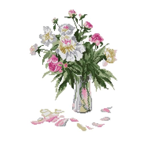CROSSDECOR Cross Stitch Kit for Beginners Flower Patterns DIY Stamped Embroidery Set Counted Needlepoint Starter Kits Craft Supplies Handmade 14CT 2 Strands - color: 14CT-12.5×16 inch