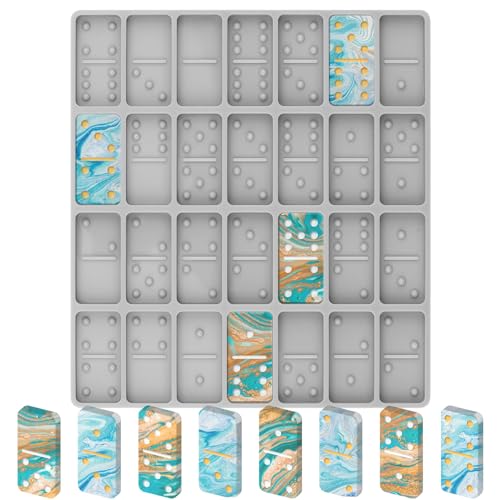 Domino Resin Molds, Domino Molds for Resin Casting, Professional Dominos Molds for Epoxy Resin, Domino Molds Set 28 Cavities, Grey Sturdy Silicone Molds for Domino DIY Pendant Cake Jewelry Making - color: Grey