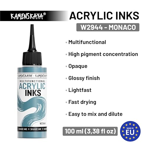 Kamenskaya Acrylic Inks for Artists - 'Monaco' Acrylic Ink, 3.38 Fl Oz (100 ml) | Highly Concentrated, Multifunctional Liquid Acrylic Paint - color: Monaco