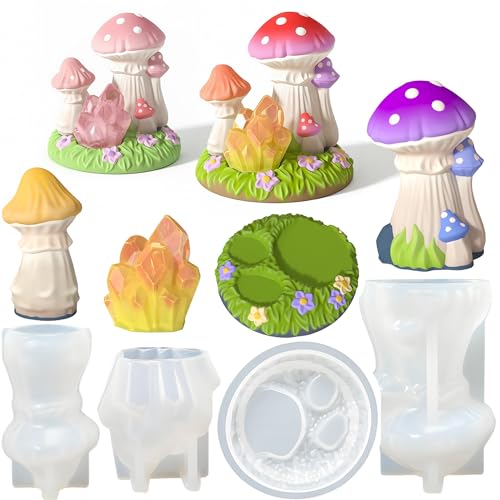 4Pcs Mini Mushroom Epoxy Resin Molds, Fairy Gardens Silicone Molds | 3D Mushroom Resin Silicone Casting Molds for Micro Miniatures Landscape, DIY Art Crafts, Candle Making, Soap, Home Decor - color: Mushroom Resin Mold