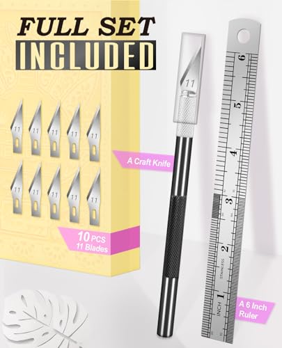DIYSELF Precision Hobby Knife with 10 Extra #11 Blades, 6-Inch Metal Ruler | Exacto Knife Kit with Steel Ruler for Crafting, Polymer Clay, Paper, Vinyl & Model Projects, Crafters & Modelers, Black - color: Black