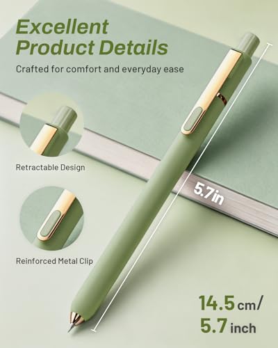 SUNEE Gel Pens, 6 Pack 0.5mm Pens Fine Point Smooth Writing Pens with Quick-Dry Black Ink, Cute Aesthetic School Office Note-Taking Pens for Journaling - Green - color: Green, style: 6 Pack