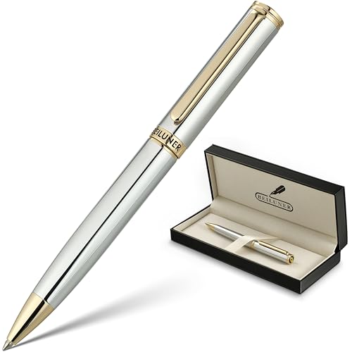 BEILUNER Silver Gold Gel Pen - Luxury Featuring sophisticated chrome finishes, with 24K Gold Accents, Best Pen Gift Set for Men & Women, Business Signature, Executive, Office Retractable Pens - color: Silver Chrome and Gold Finish