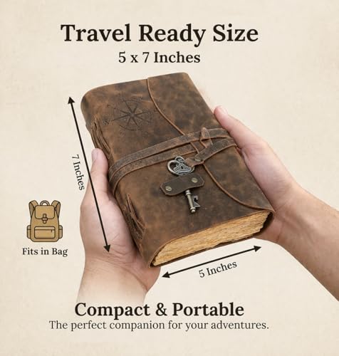 cuero C Compass Vintage Leather Journal - Antique Handmade Leather Bound journal with deckle edge paper Diary - Leather Sketchbook - Drawing Journal Notebook - Great Gift Men And Women (5X7 Inch) - size: 5X7 Inch