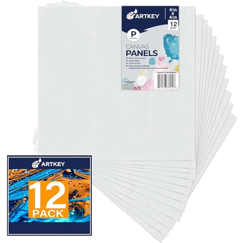 Canvas Panels 4x4 Inch 12-Pack, 10 oz Primed 100% Cotton White Blank Small Canvases for Painting, Square Flat Canvas Board for Oil Acrylics Watercolor & Tempera Paints - size: 4"x4", style: 12-Pack