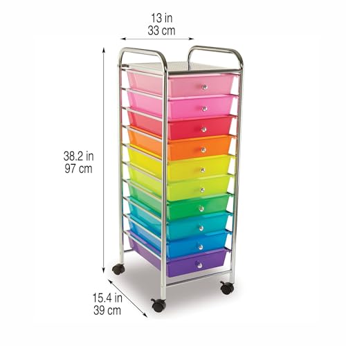 Simply Tidy 10 Drawer Rainbow Rolling Cart - Mobile Organizer with Removable Drawers, Swivel & Locking Casters, Durable Tubular Frame - 1 Set - color: Rainbow