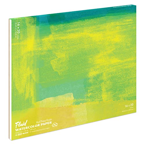 Fluid Watercolor Paper Block, 16 x 20 inches, 15 Sheets, 140 lb (300 GSM) Hot Press Pad for Artist Painting and Wet Media - size: 16 x 20