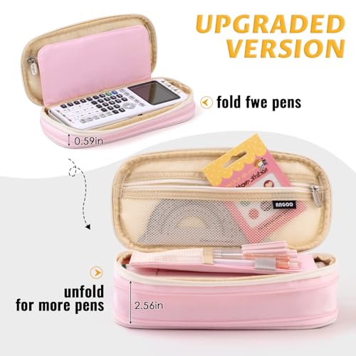 EASTHILL Big Capacity Pencil Pen Case Office College School Large Storage High Capacity Bag Pouch Holder Box Organizer Blue (Pink) - color: Pink