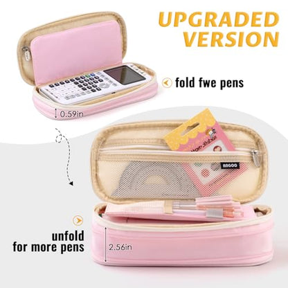 EASTHILL Big Capacity Pencil Pen Case Office College School Large Storage High Capacity Bag Pouch Holder Box Organizer Blue (Pink) - color: Pink